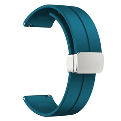 Magnetic Folding Buckle Silicone Sport Watch Strap - 22mm for 22mm Universal (Dark blue-Silver)