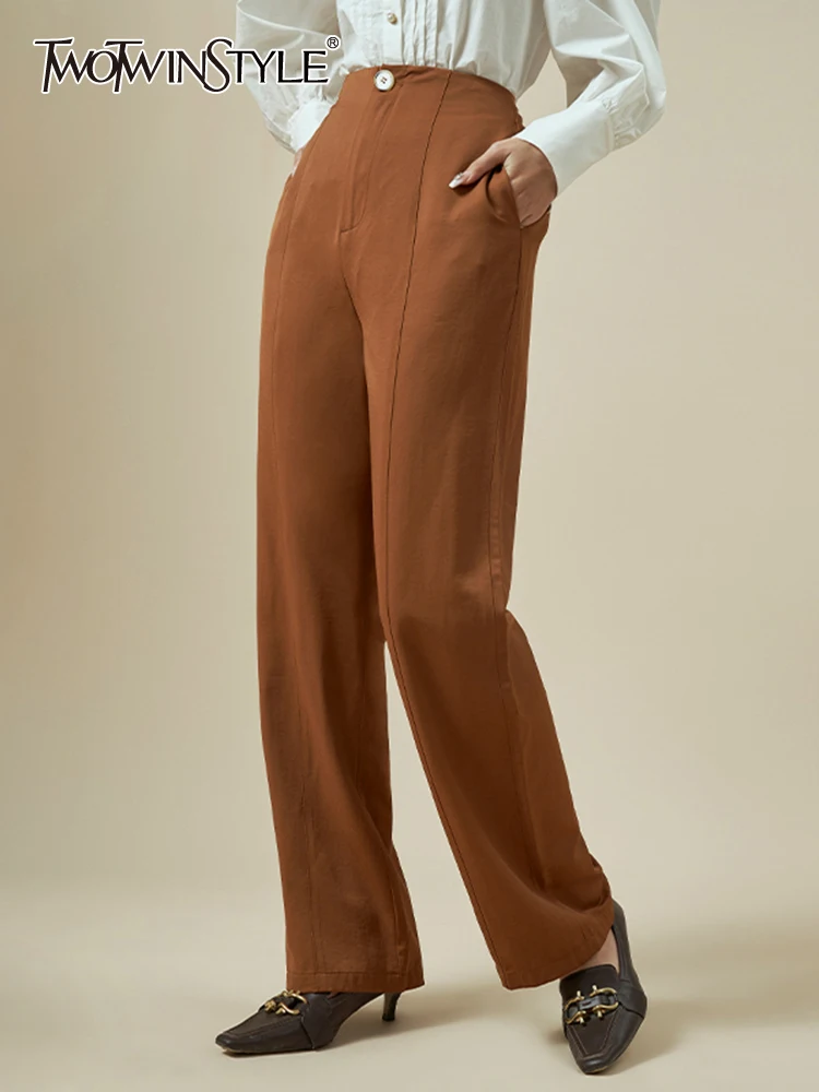 

TWOTWINSTYLE 2023 Trousers For Women High Waist Patchwork Button Zipper Straight Wide Leg Pants Female Fashion Style Autumn New
