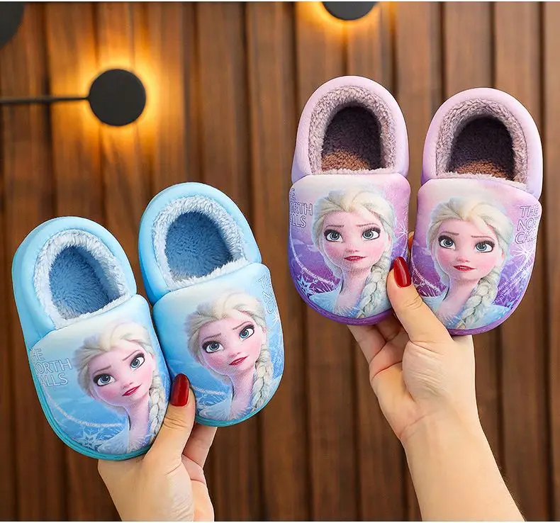 Disney Frozen Elsa Slippers - Girls Warm Cotton Flats Shoes Size 24-40