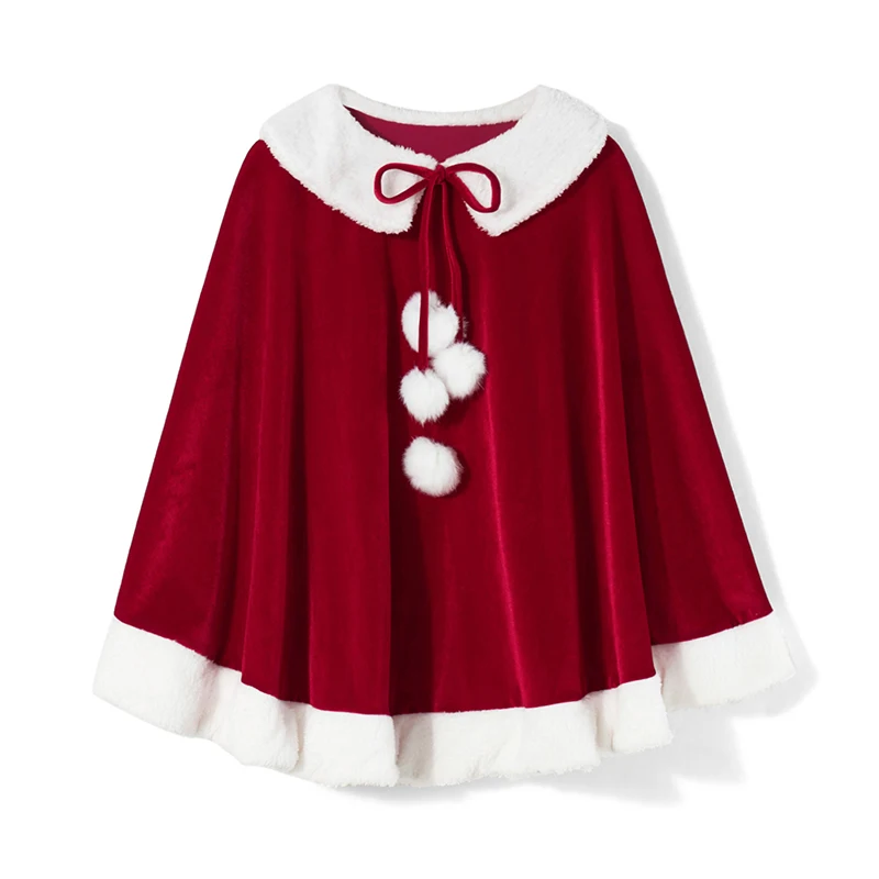Women s Deluxe Mrs Claus Hooded Cape Christmas Costume Party Outfit Holiday Cosplay Shawl Poncho Dress Capelet