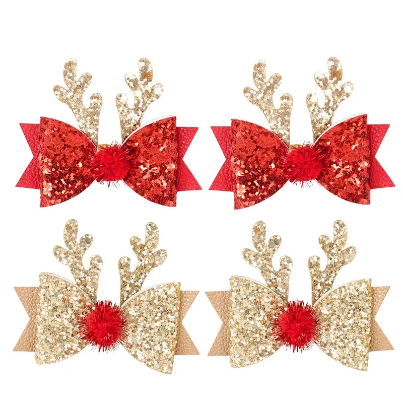 

2/4pieces Christmas Deer Horn Hair Clip Merry Christmas DIY Glitter Hair Accessories Xmas New Year 2024 Navidad Children's Gifts