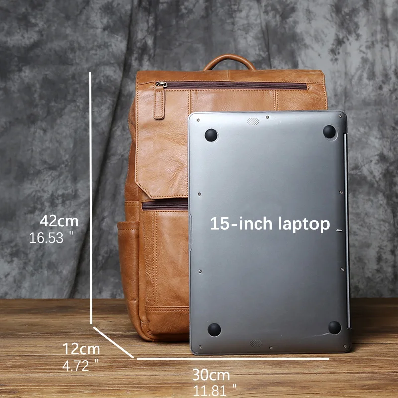 NZPJ Vintage Genuine Leather Men's Backpack Top Layer Cowhide Casual Backpack 16 "Laptop Bag Large Capacity Outdoor Travel Bag