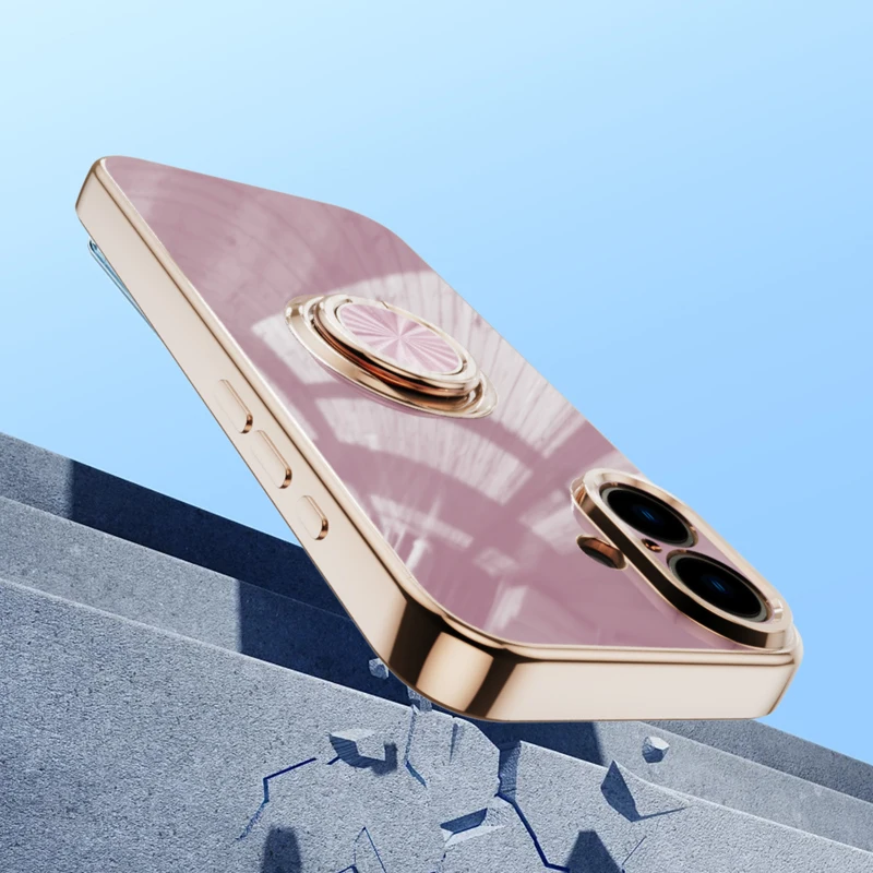 6D Einfarbige Ringhalterhülle für iPhone 16 15 14 13 12 11 Plus Pro Max Mini Weiche Hautgefühl Anti-Fall-Rückseite_voghion.com