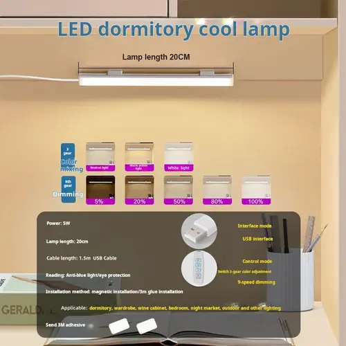 Led Light Tube Reading Lamp Usb Plug Magnetic Strip Suction Bedside Mini Night 20cm/40cm/50cm Dimmable 3colors Student-dormitory - Image 7