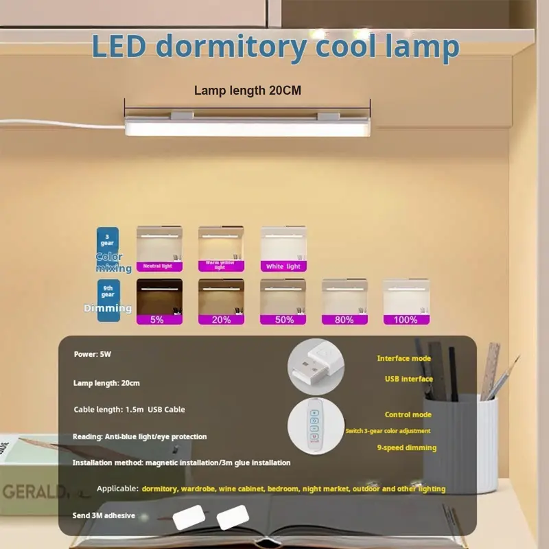Led Light Tube Reading Lamp Usb Plug Magnetic Strip Suction Bedside Mini Night 20cm/40cm/50cm Dimmable 3colors Student-dormitory - Image 7