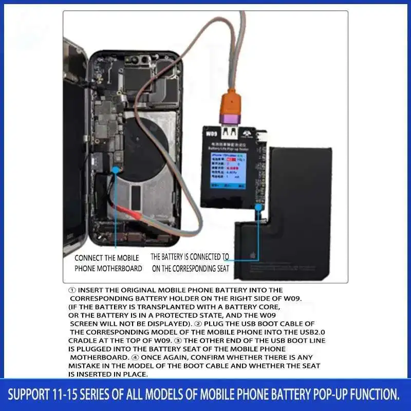 W09 Pro V3 Battery Programmer For IPhone 11-15 Pro Max Battery Pop-up Repair Tester Modifies Health Data And Cycle Tool