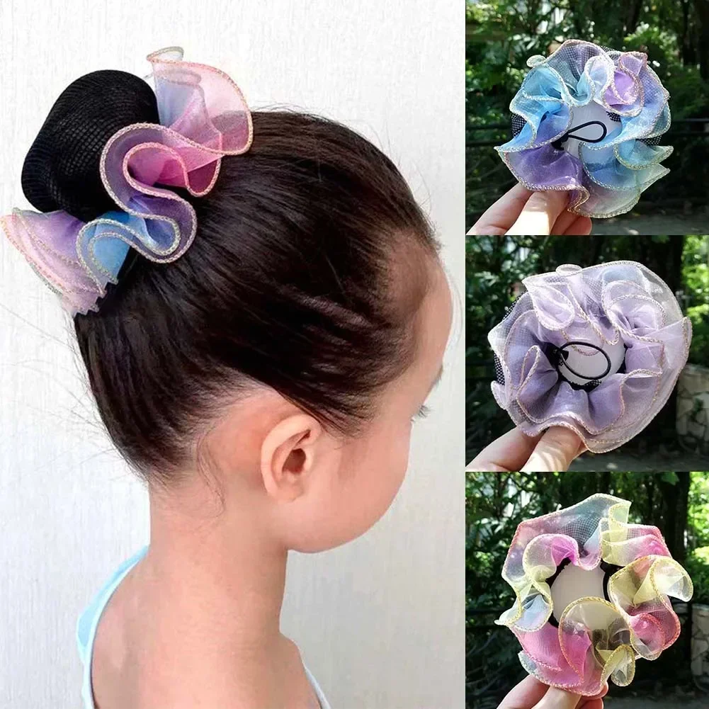 Ballet Hair Net Colorful Candy Color Women Adjustable Ponytail Holder Mesh Dance Hairband Adjustable Elastic Pleated Lacework