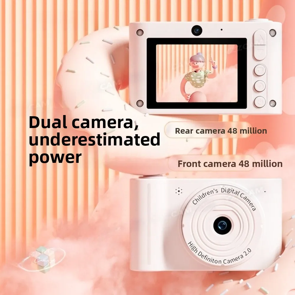 9600W 픽셀 4K 미니 디지털 카메라 전면 후면 듀얼 렌즈 타이머 촬영 셀카 카메라 학생 가정용 휴대용 카메라 어린이 선물