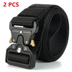 Men's Luxury Tactical Canvas Belt - Outdoor Combat & Survival - 120cm (2PC 01 black)