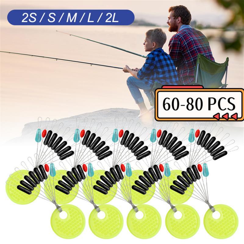 60-80pcs Stopper Fishing FloatIshing Rod Rubber Space Beans Sea Carp Fly Fishing Black Oval Stopper Fishing Float Fishing Bobber