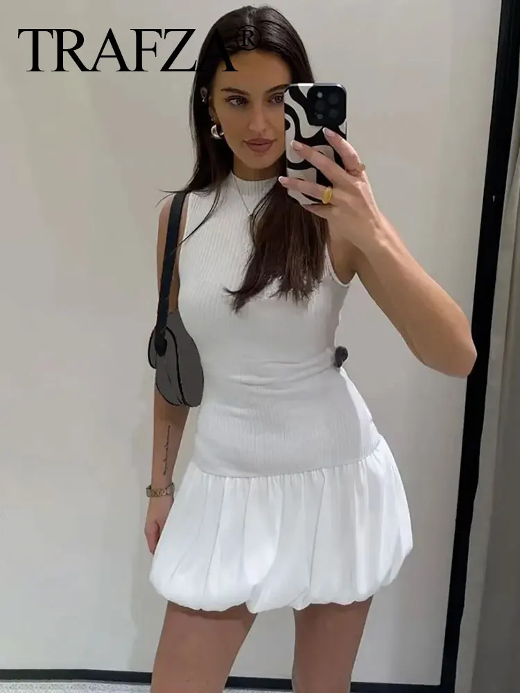 HH Knitted Women Mini Dress Elegant Chic Backless Hollow Out Patchwork Pleated Dresses Fashion Summer 2024 Party Dress Y2k