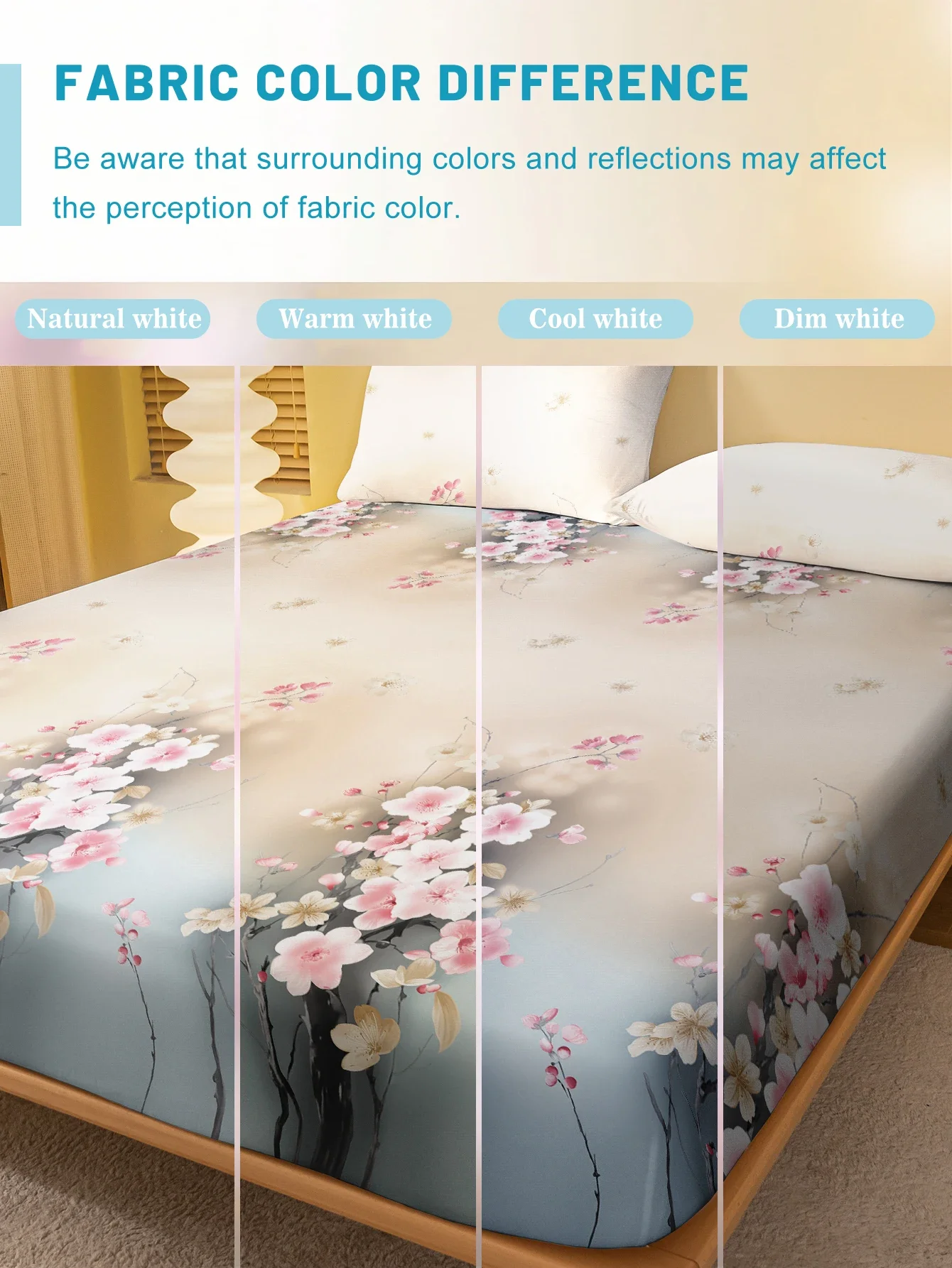 1 Simple modern Plant Flower printed matte Fitted Sheet, bedroom printed bed cover, bedding (excluding pillowcases) 4