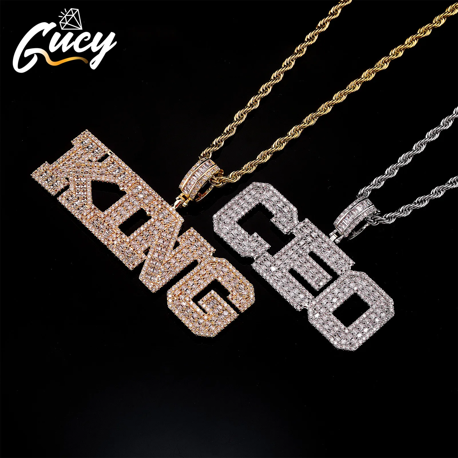 

GUCY Custom Name Iced Out Cubic Zirconia Initial Letter Pendant Chain Necklace Hip Hop Punk Jewelry For Gift