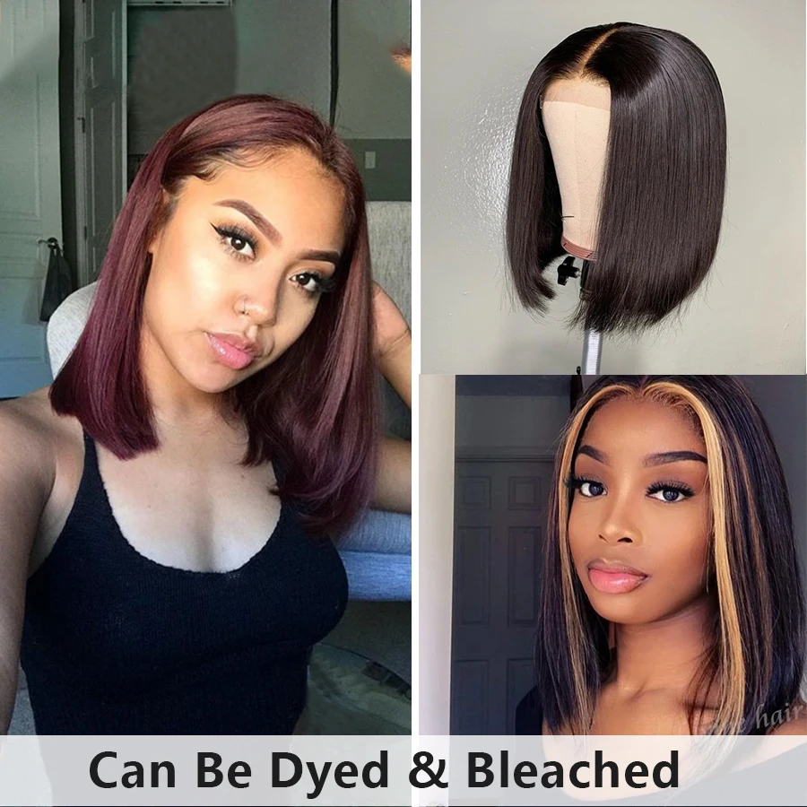 Short Bob Lace Frontal Wig PrePlucked Transparent Lace Front Human Hair Wigs Bone Straight Closure Wig For Women Bob