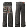 24FW Heavy Fabric Y/PROJECT Jeans Men Women High Street Vintage Washed Black Patch Embroidery Denim Pants Oversized Trousers 4