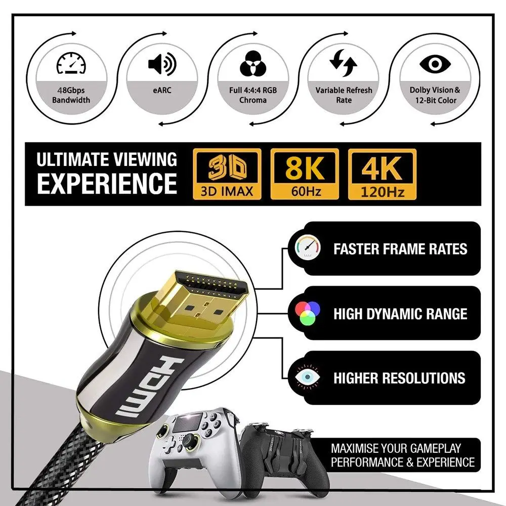HDMI HD 2.1 ̺, 48Gbps    ڵ, PS5 PS4 HD TV ڽ Ϳ, 1m, 2m, 3m, 5m, 8K @ 60Hz, 4K @ 120Hz
