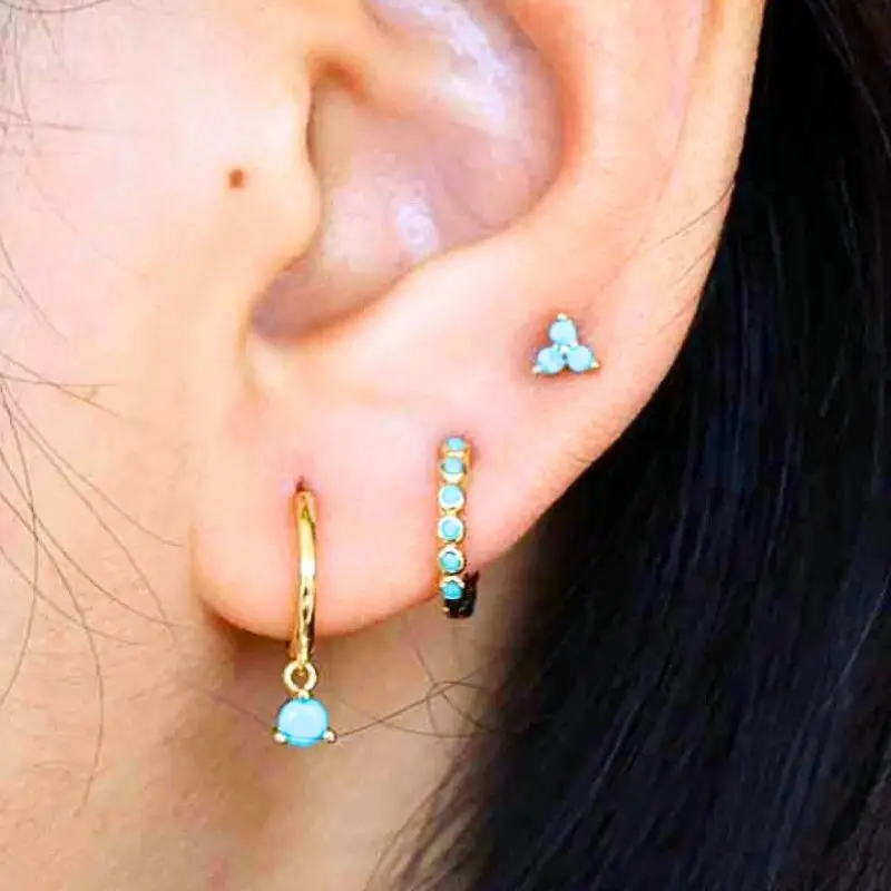 Boucles D'oreilles Pendantes Femme Argent Et Cristaux Bleu Turquoise - Neuves