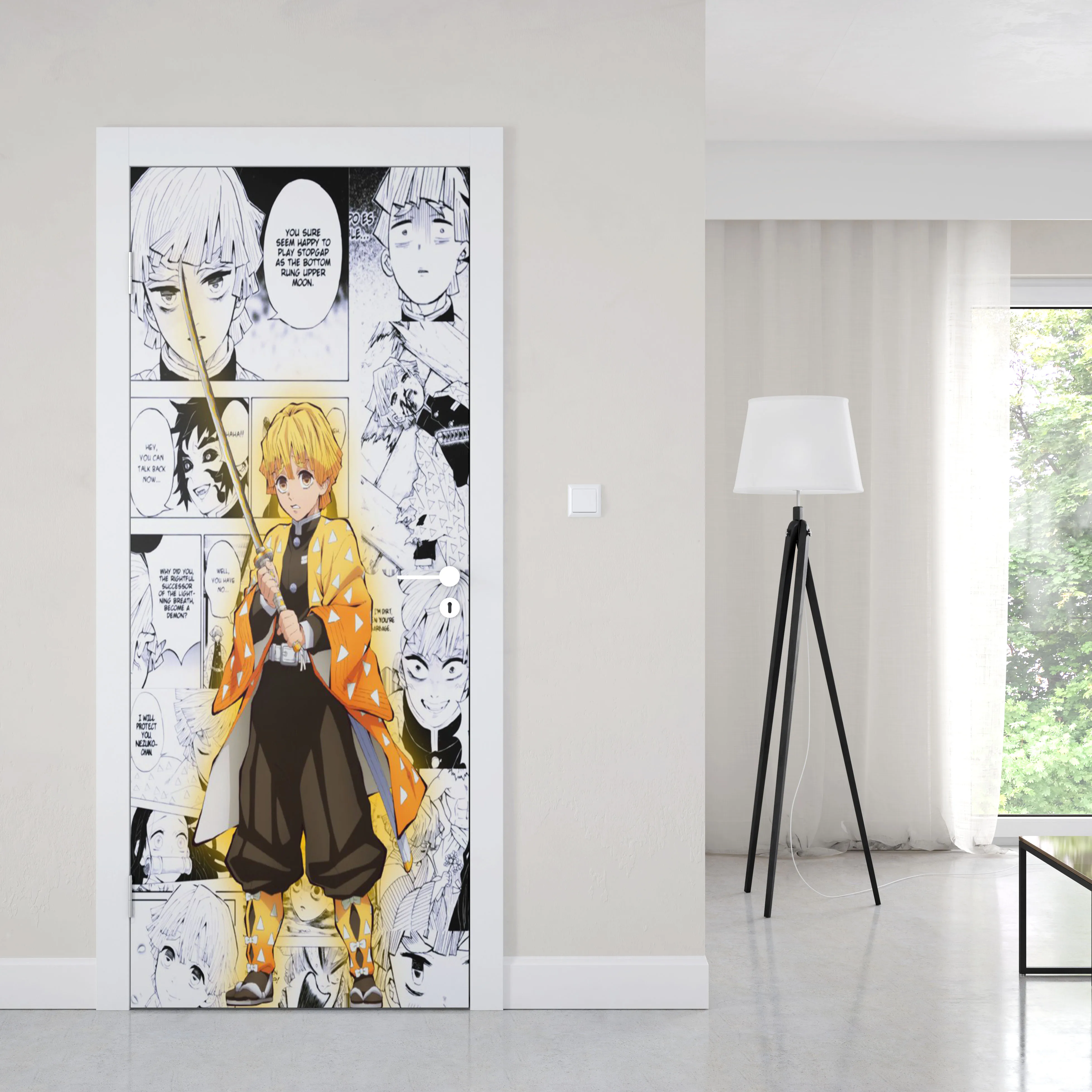 Manga Demon Slayer Deursticker Decoratie Muurdeur Behang Kunst Muurstickers  PVC Duer Stickers Anime Poster Koelkast Decor Cadeau - AliExpress, image size:3916x3916