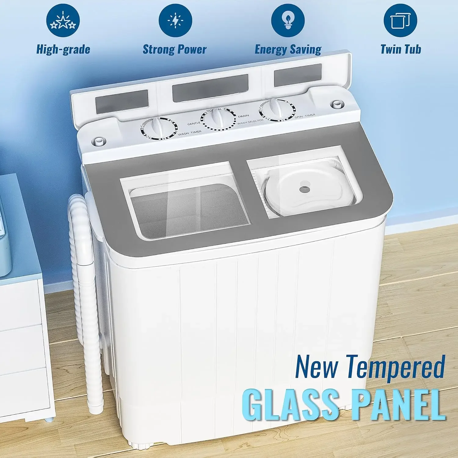 Portable Washing Machine, 17.6 lbs Mini Small Laundry Washer Combo with Spin Dryer, Compact Twin Tub Washer Machine for Apartmen 4