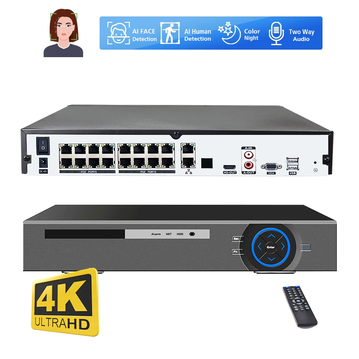 Xmeye H.265 16 Canali 4K Poe Nvr 8Mp Ai Riconoscimento Facciale Ai Videoregistratore Di Rete Umana Per Sistema Di Telecamere Ip Di Sicurezza Hdmi