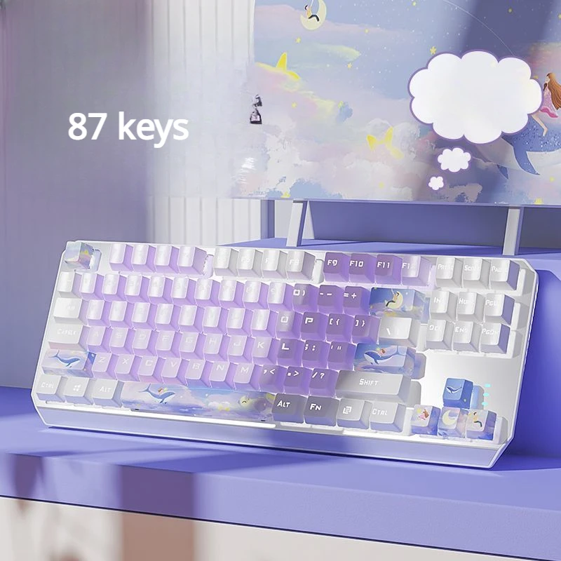 

Purple White Dual Color Mechanical Keyboard Customization for Female Office Computer Wired Game Green Axis 87/104 Key Keyboards