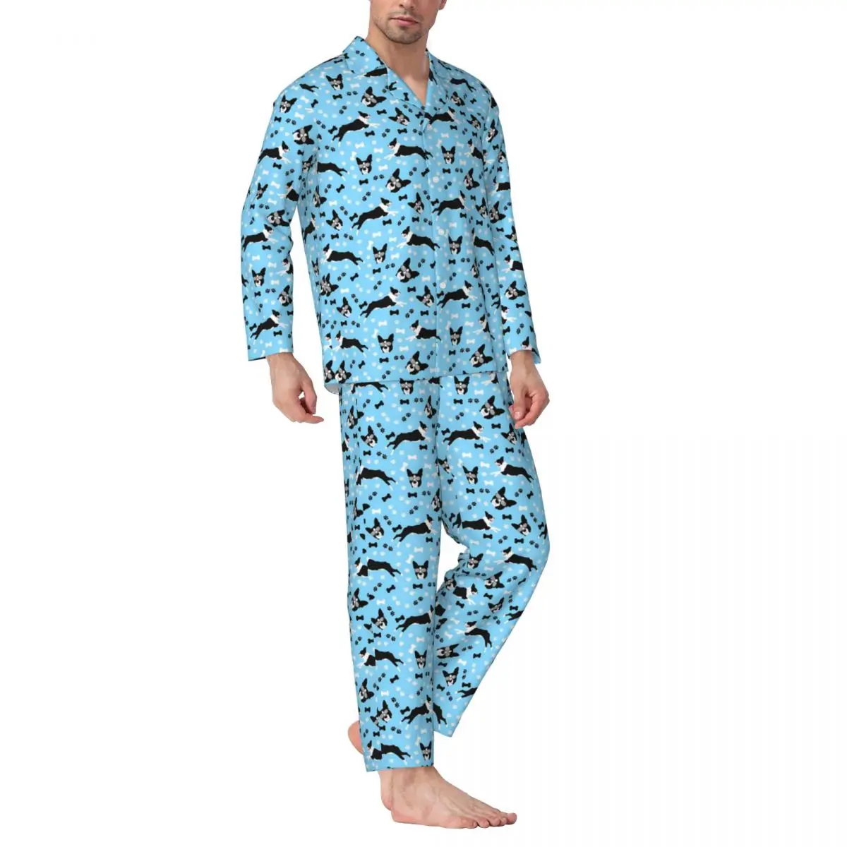 

Dog Print Pajama Sets Boston Terriers Warm Sleepwear Female Long-Sleeve Aesthetic Sleep 2 Pieces Home Suit Large Size