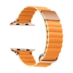 Elegant Leather Magnetic Watch Strap - Women's Loop Bracelet for 46-44-45-49mm 42mm (Orange)