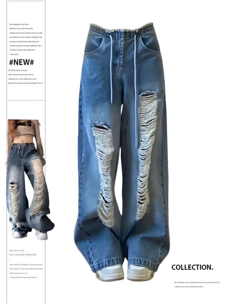 

Women Baggy Y2k Ripped Jeans 90s Vintage Cowboy Pants Harajuku Oversize Denim Trousers Trashy Japanese 2000s Style Clothes 2024