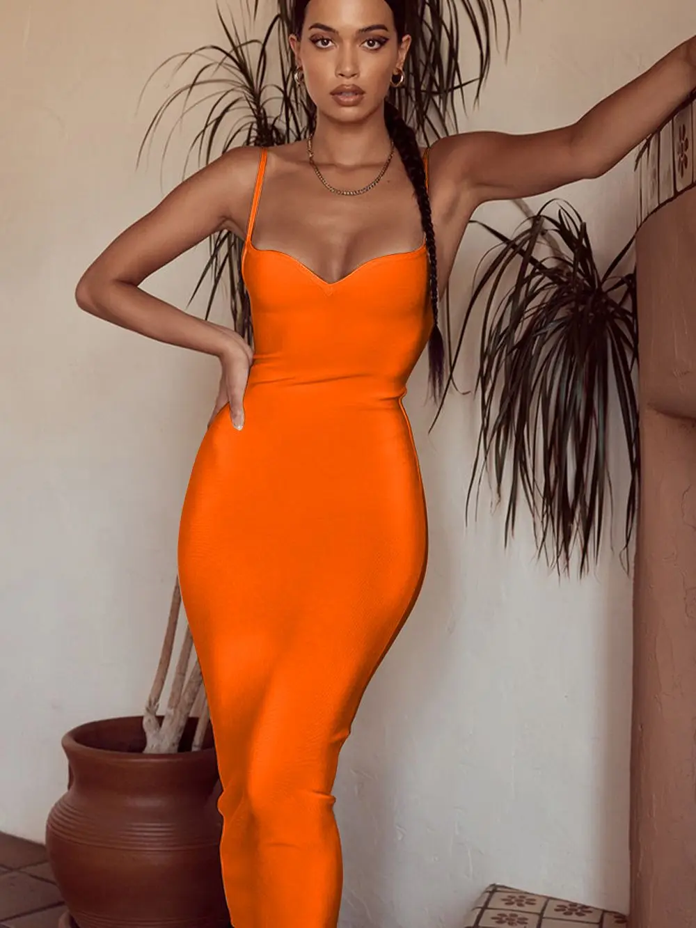 Elegant Bandage Dress Summer Women Sexy Strap Backless Bodycon Dress 2022  Female Orange Midi Evening Club Party Dresses Outfits - AliExpress
