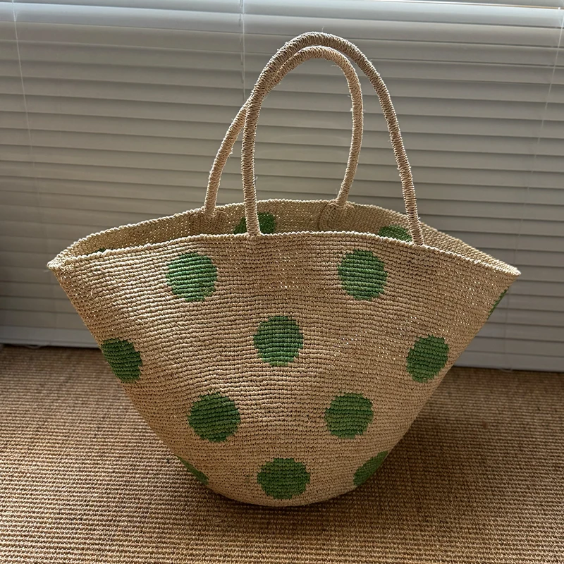 Natural Raffia Straw Tote Bag Large Capaci Casual Handbag Summer Beach Vacation Single Shoulder Handheld Bag for Women