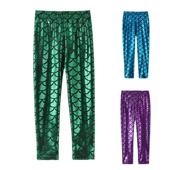 Leggings per bambina con stampa a scala di sirena Pantaloni skinny per bambini in vita elastica 1