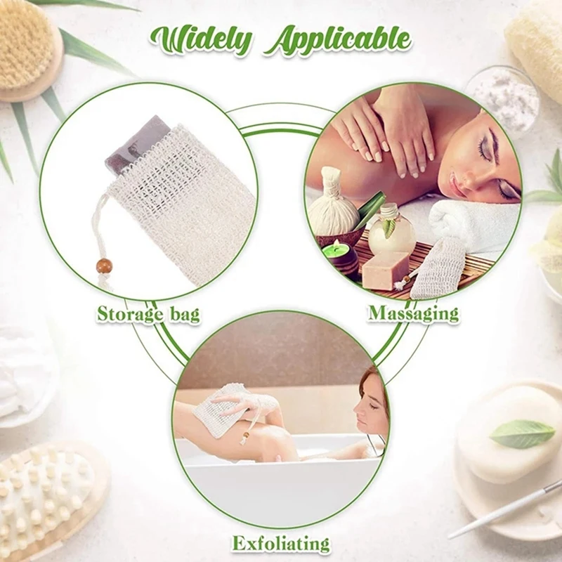 80 Pack Soap Exfoliating Bags,Soap Saver Made Sisal Mesh Soap Bag Bar Soap Bag With Drawstring For Bath & Shower Use 5