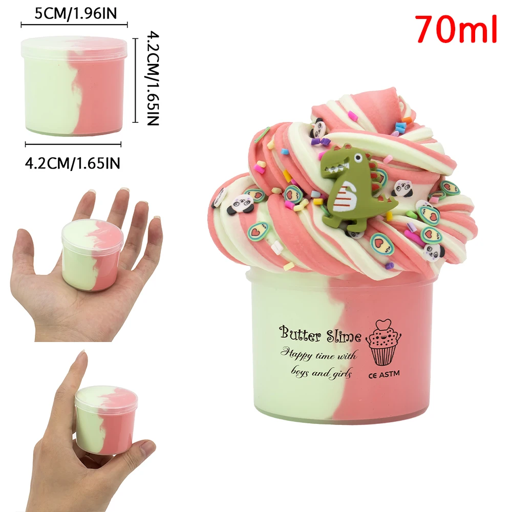 70ml Butter Fluffy Slime Kit Tortoise Panda Dinosaur Decorate Slime Non Sticky Super Soft Sludge Polymer Clay Toys Birthday Gift 4