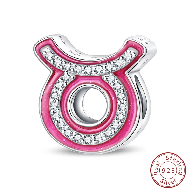 Neue Original 100 % 925 Sterling Silber Zwölf Konstellationen Serie Rosa Charms Perlen Fit Qikaola Armbänder DIY Geburtstag Schmuck – Detail 5