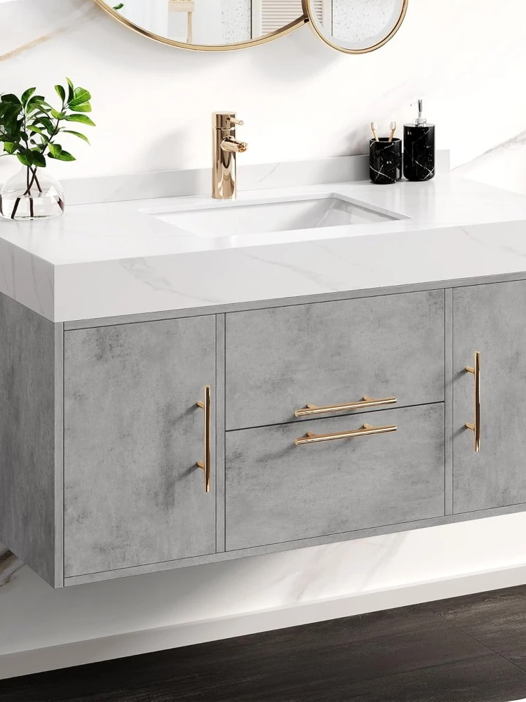 40-inch floating bathrobe, wall-mounted toilet with white sintered stone top, gray color