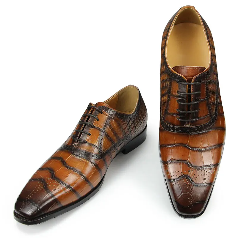 2023 High Quality Oxford Style Dress Men Shoes Brogue Wedding Office Footwear Genuine Leather Lace-up Natural Handmade Size 44