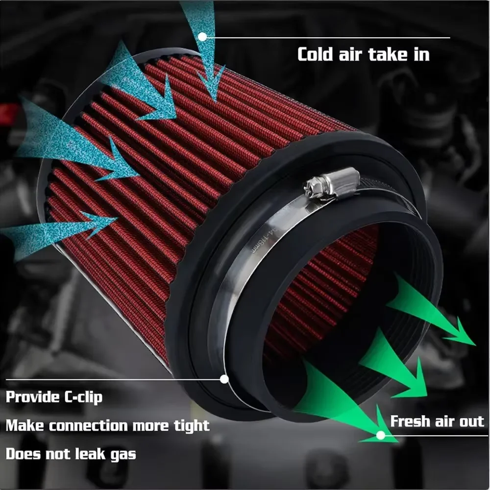 thumbnail image 2 of Universal Cold Air Intake Pipe Kit, 3 Inch 76mm Car Universal Aluminum Air Intake Induction Pipe Filter Hose Tube Kit(red), Air Intake - Canada 2 of 11