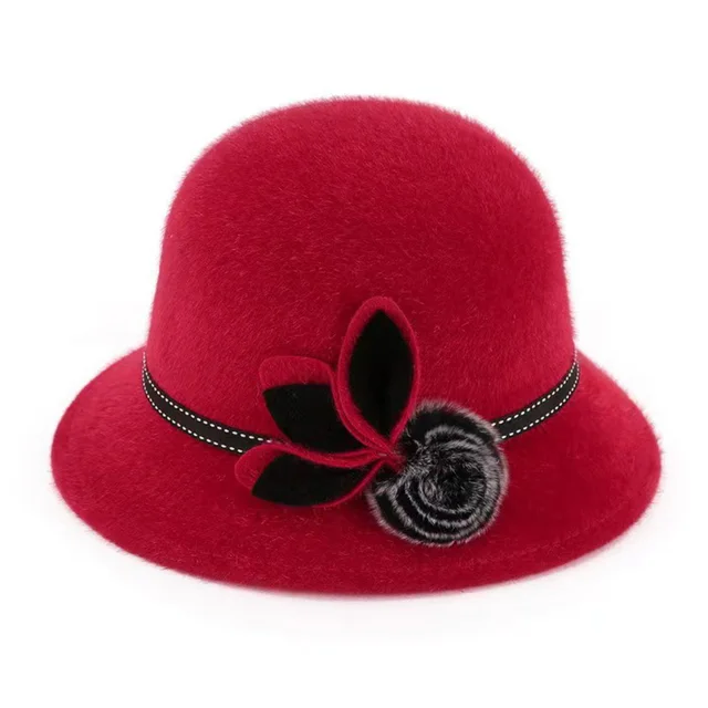 Autumn Winter Wool Women Elegant Church Hat Ball Ribbon Solid Color Ladies Jazz Cap New Female Bow Bowler Wedding Ceremony Cap 1