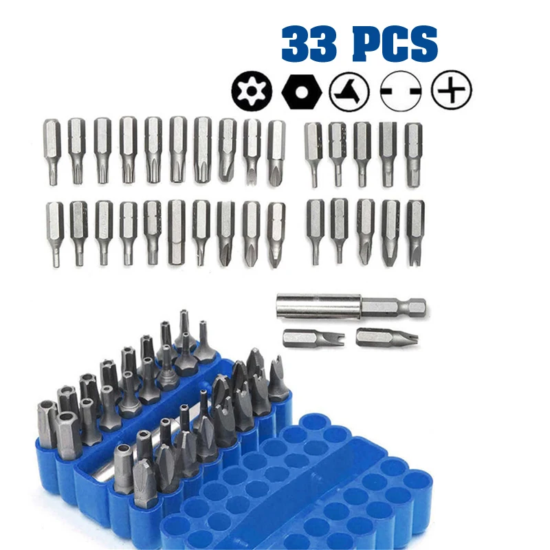 

33pcs High Quality Sturdy Torx Screwdriver Head Bit Set Tamper Proof Torx Spanner Screwdriver Star Hex Holder Rod DIY Hand Tools