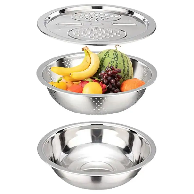 

Slicer Strainer Set Stainless Steel Fruits Slicing And Draining Bowls Kitchen Utensils For Carrot Potatoes Cucumber Onion White