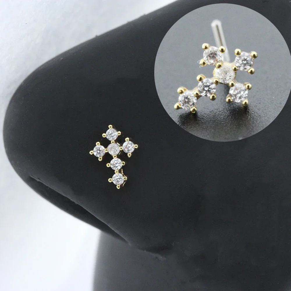 Nose Rings 20G Surgical Steel Nose Rings for women Cross Nose Piercing Jewelry Body Jewelry Shiny CZ Cross Dangle L Shape Studs