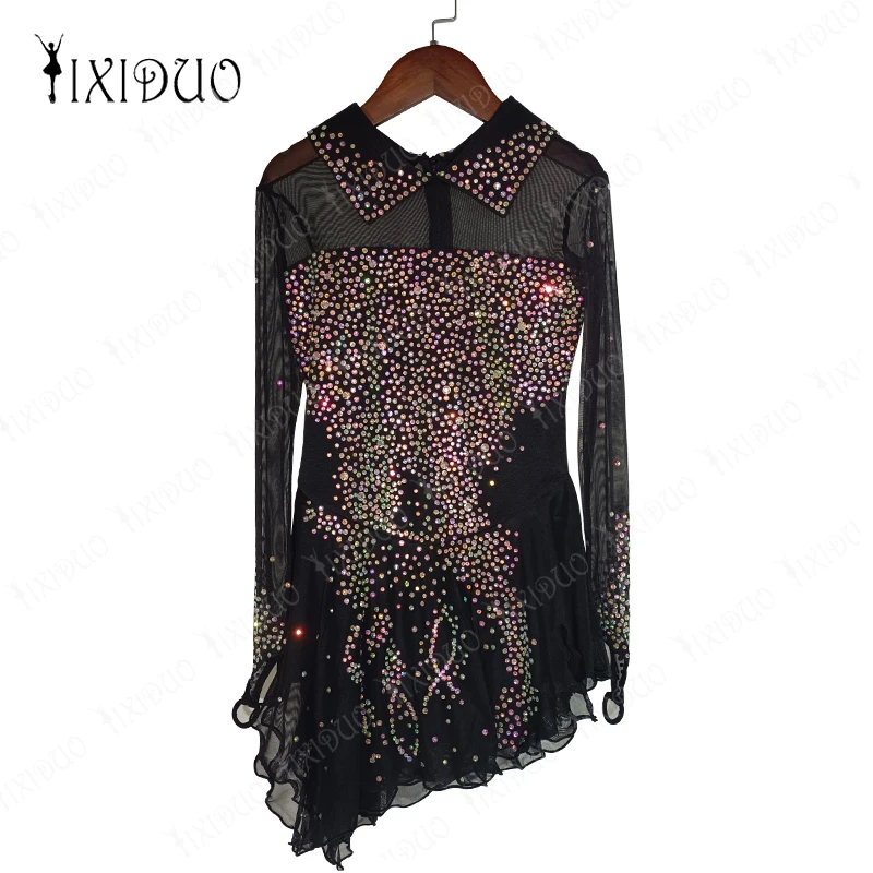 

Figure Skating Dresses Spandex Figure Skating Costume Ice Figure Skating Dress Rhinestone Long Sleeve Customization For Women