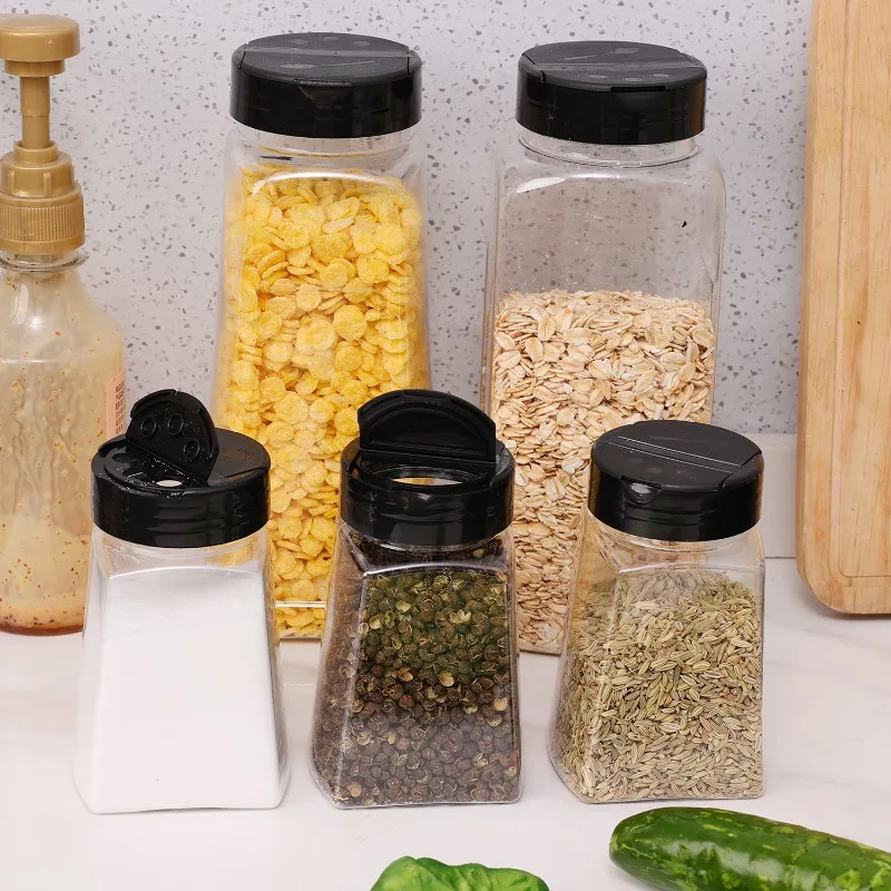 270ml 900ml Plastic Spice Jars Bottles Containers with Black Cap Empty Seasoning Bottles Large Clear Spice Shaker Kitchen Supply 4