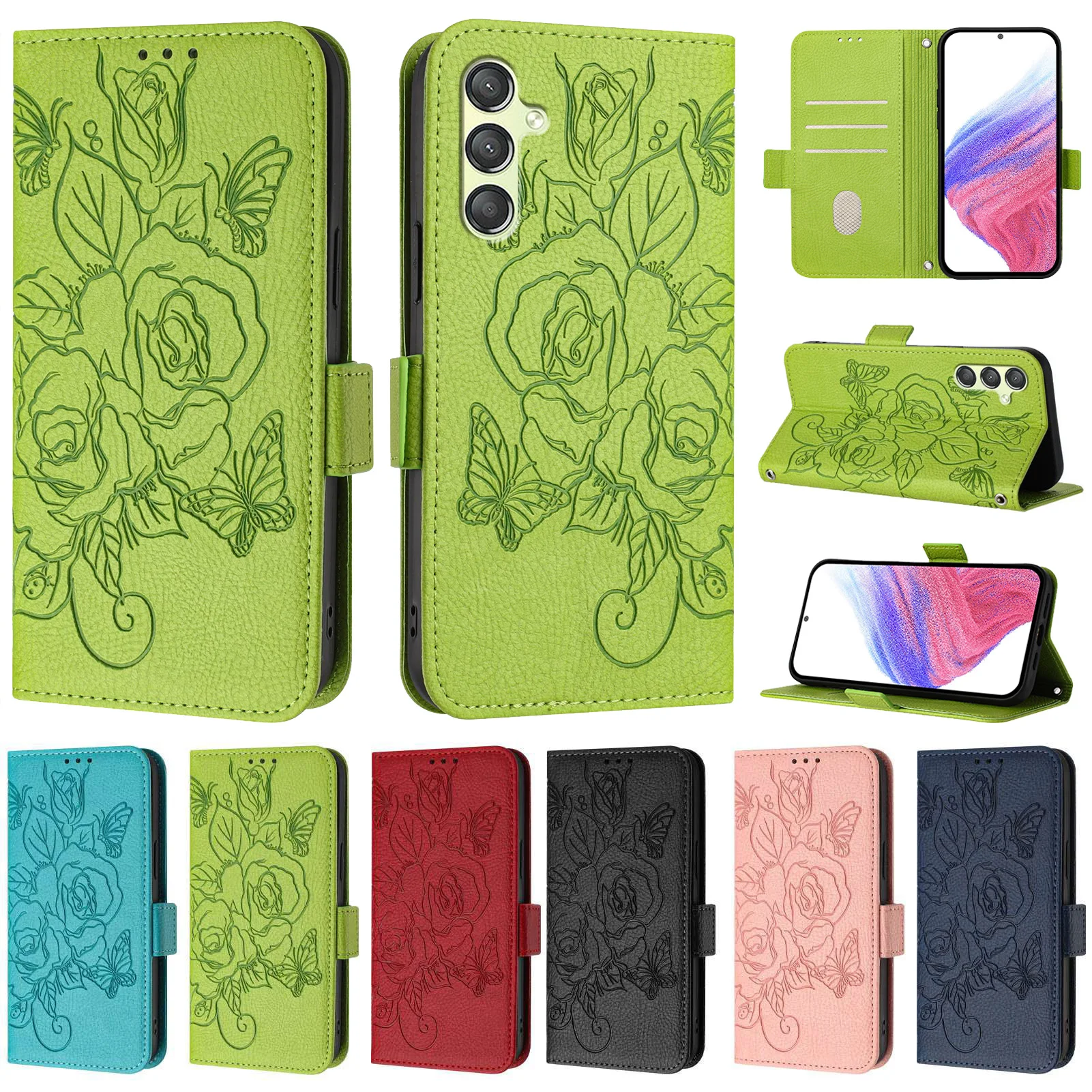 Elegant 3D Floral Leather Phone Wallet Case Cover