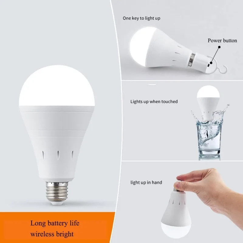 E27 Portable Rechargeable Bulb 15w 7w LED Emergency Tent Bulb Lighting Home Saving Lamp for Living Room Outdoor Fishing Camping