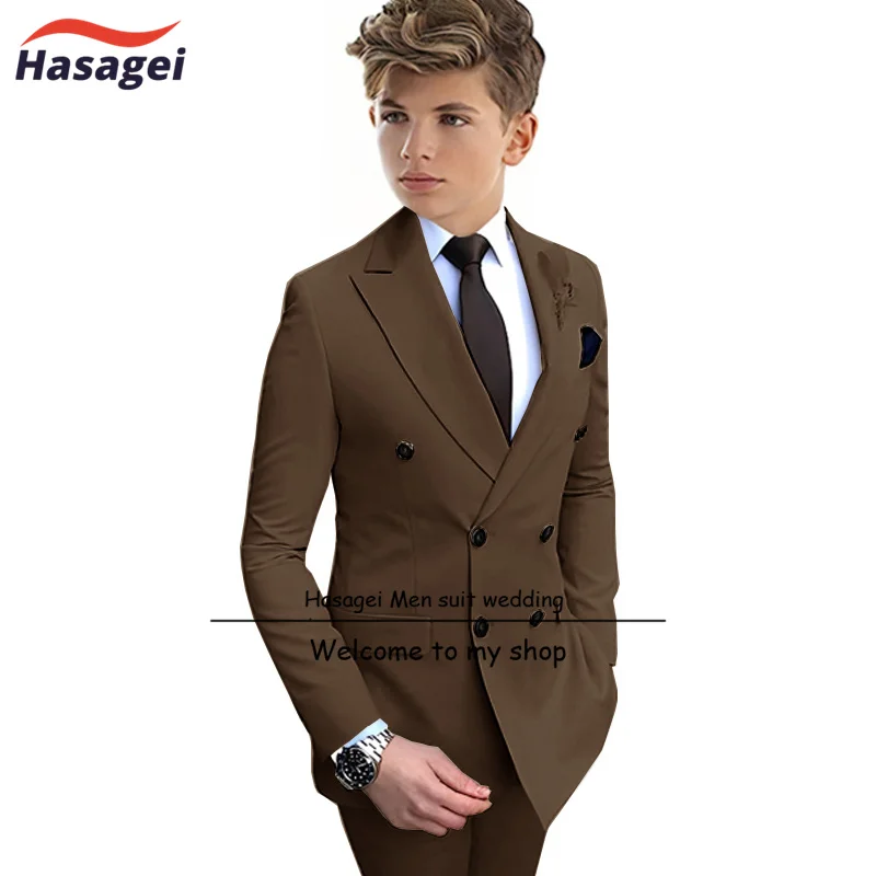 Boys Suit 12 Years Old Double Breasted Jacket Pants 2 Piece Set Peaked Collar Formal Kids Wedding Tuxedo boys formal suit set