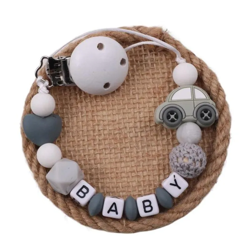 Cartoon Baby Pacifier Clips Chain Customized English Name Beads Teether Toys Dummy Holder
