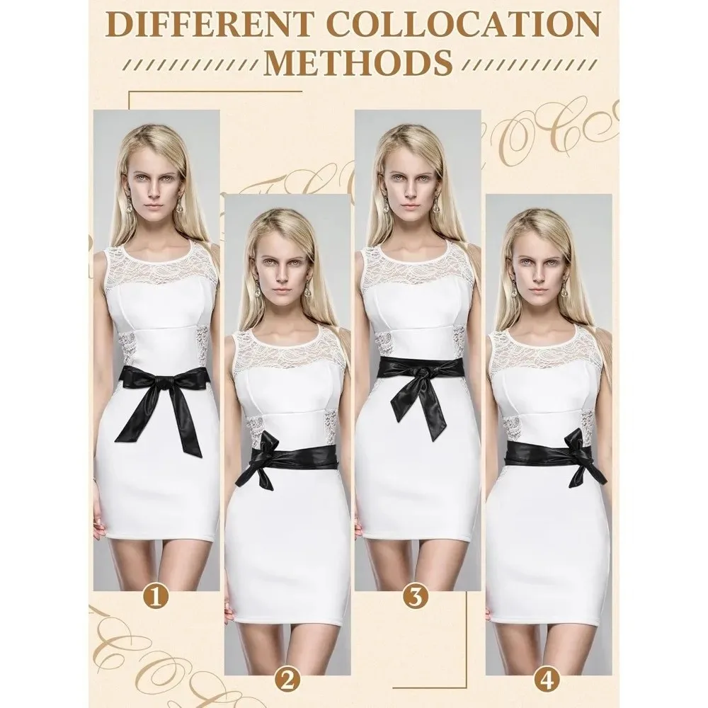 Lässige, vielseitige PU-Ledergürtel ohne Schnalle, klassische Kleid-Krawattengürtel, weiche, einfarbige Schleife-Gürtel für Kleid, Mantel – Detail 3