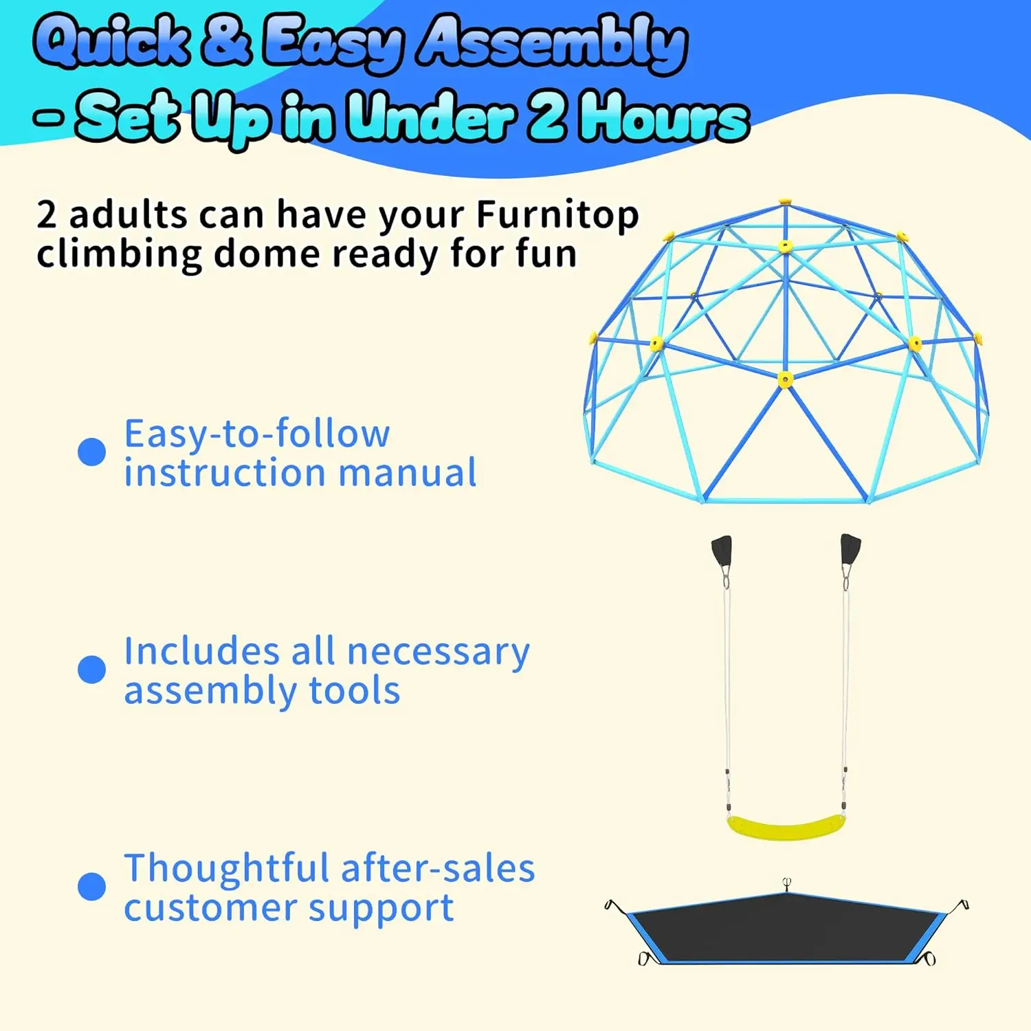 Gardenature 10FT Climbing Dome with Hammock and Swing, Outdoor Jungle Gym for Kids, Geometric Dome Climber Supporting 880 Lbs