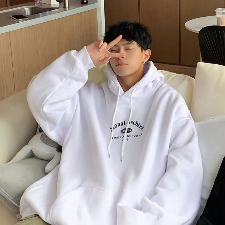 Korean Casual College Hoodie for Men Oversized Jacket